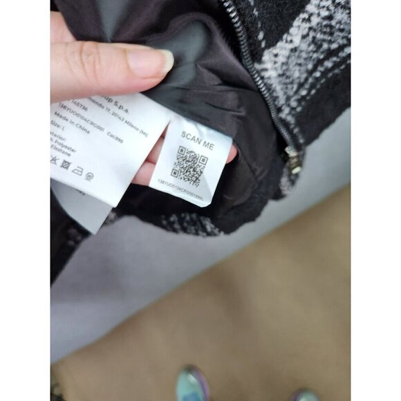 8 By Yoox Black & White Plaid Jacket With Hood Large - Picture 5 of 6